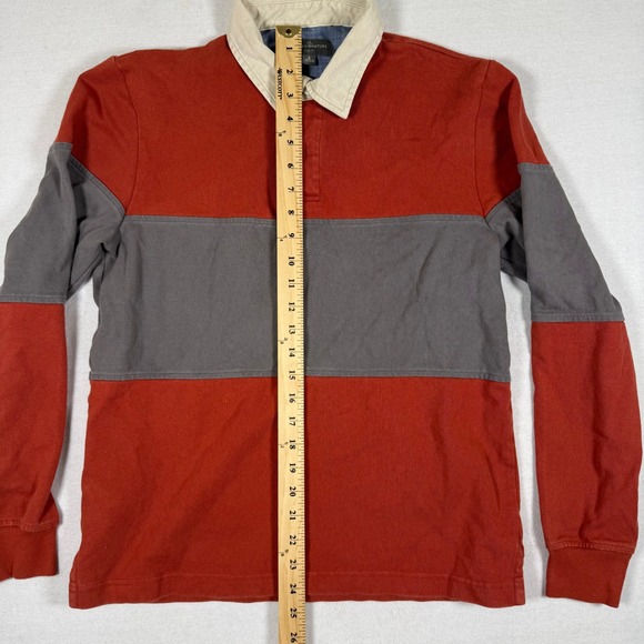 LL Bean Signature Mens Rugby Shirt Slim Fit Red Grey Colorblock Cotton 509435 S - Picture 6 of 10